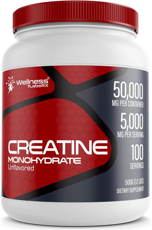 5000mg Creatine Monohydrate Powder for Muscle Growth and Recovery - 1.1Lbs, 100 Servings - Workout Supplement for Men - Enhanced Performance and Energy - Keto Friendly