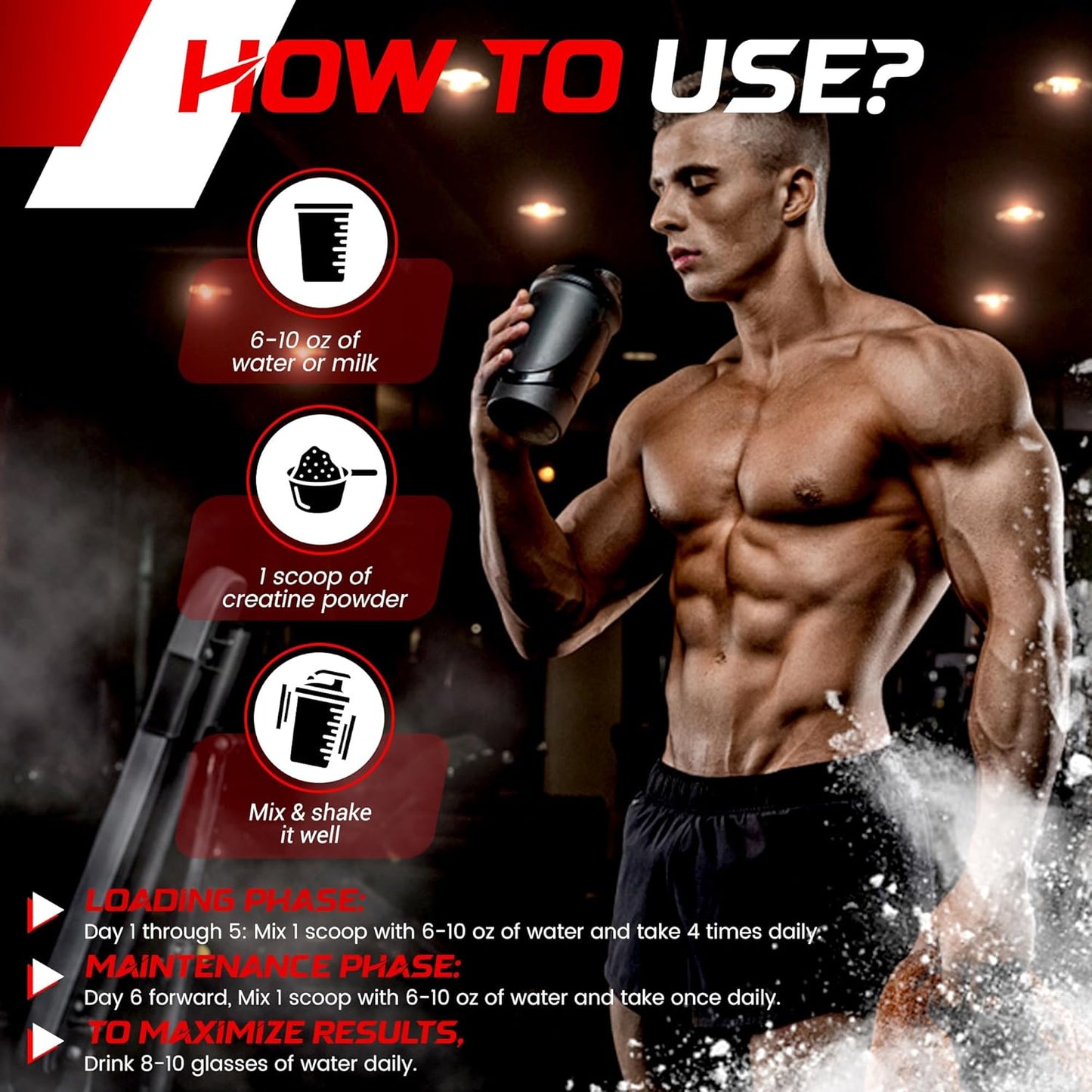 5000mg Creatine Monohydrate Powder for Muscle Growth and Recovery - 1.1Lbs, 100 Servings - Workout Supplement for Men - Enhanced Performance and Energy - Keto Friendly