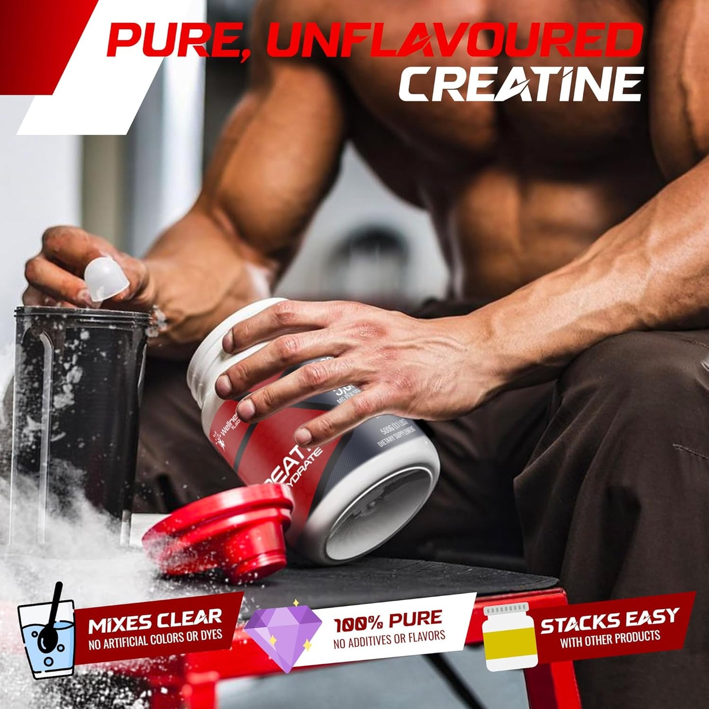 5000mg Creatine Monohydrate Powder for Muscle Growth and Recovery - 1.1Lbs, 100 Servings - Workout Supplement for Men - Enhanced Performance and Energy - Keto Friendly