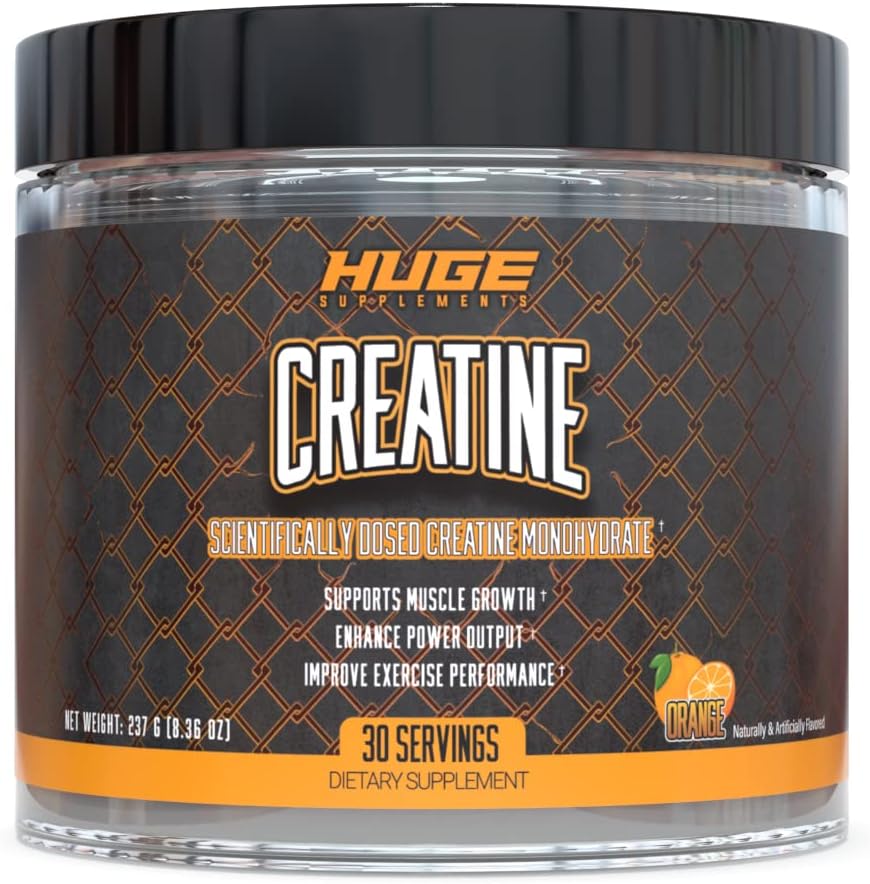 5000mg Creatine Monohydrate Powder for Performance Boost - Muscle Strength and Size, Orange Flavor - 30 Servings