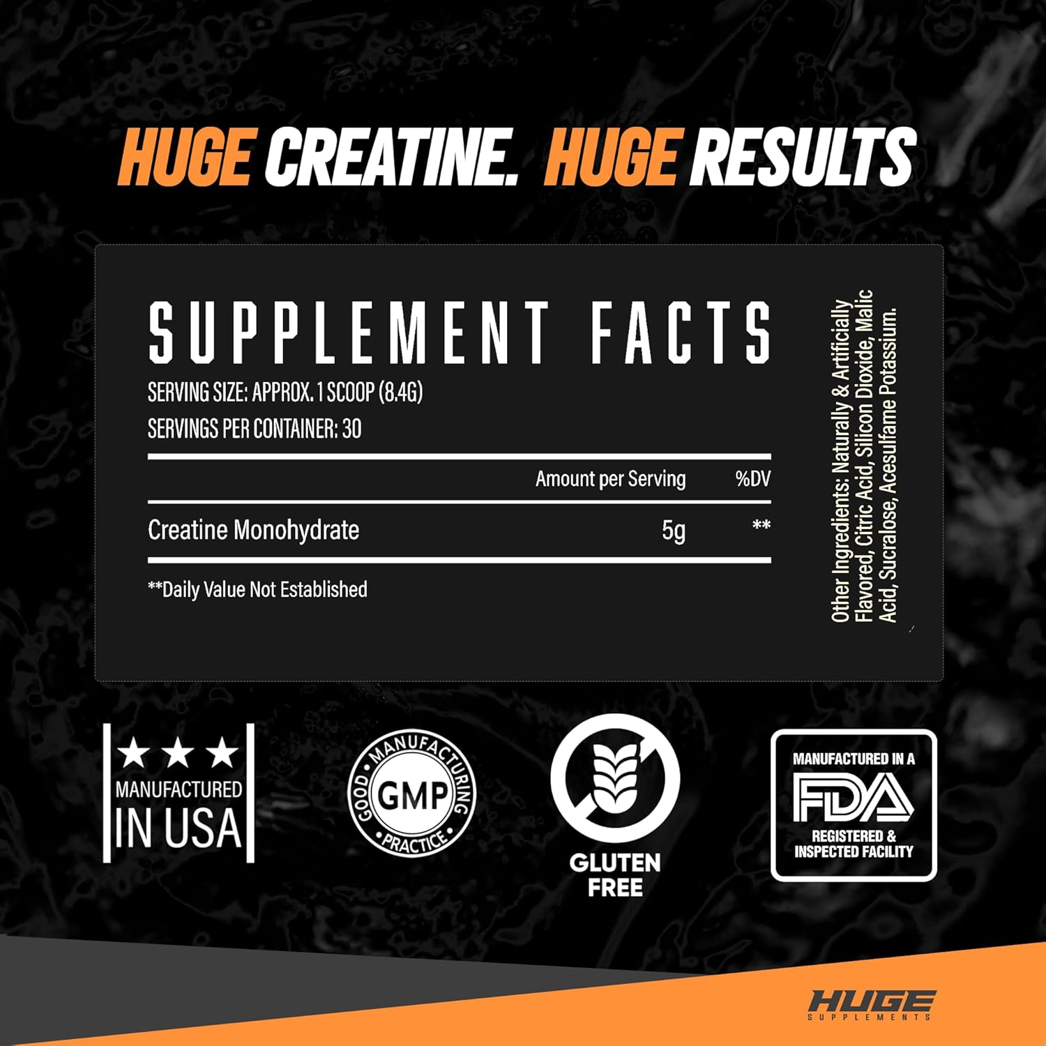 5000mg Creatine Monohydrate Powder for Performance Boost - Muscle Strength and Size, Orange Flavor - 30 Servings