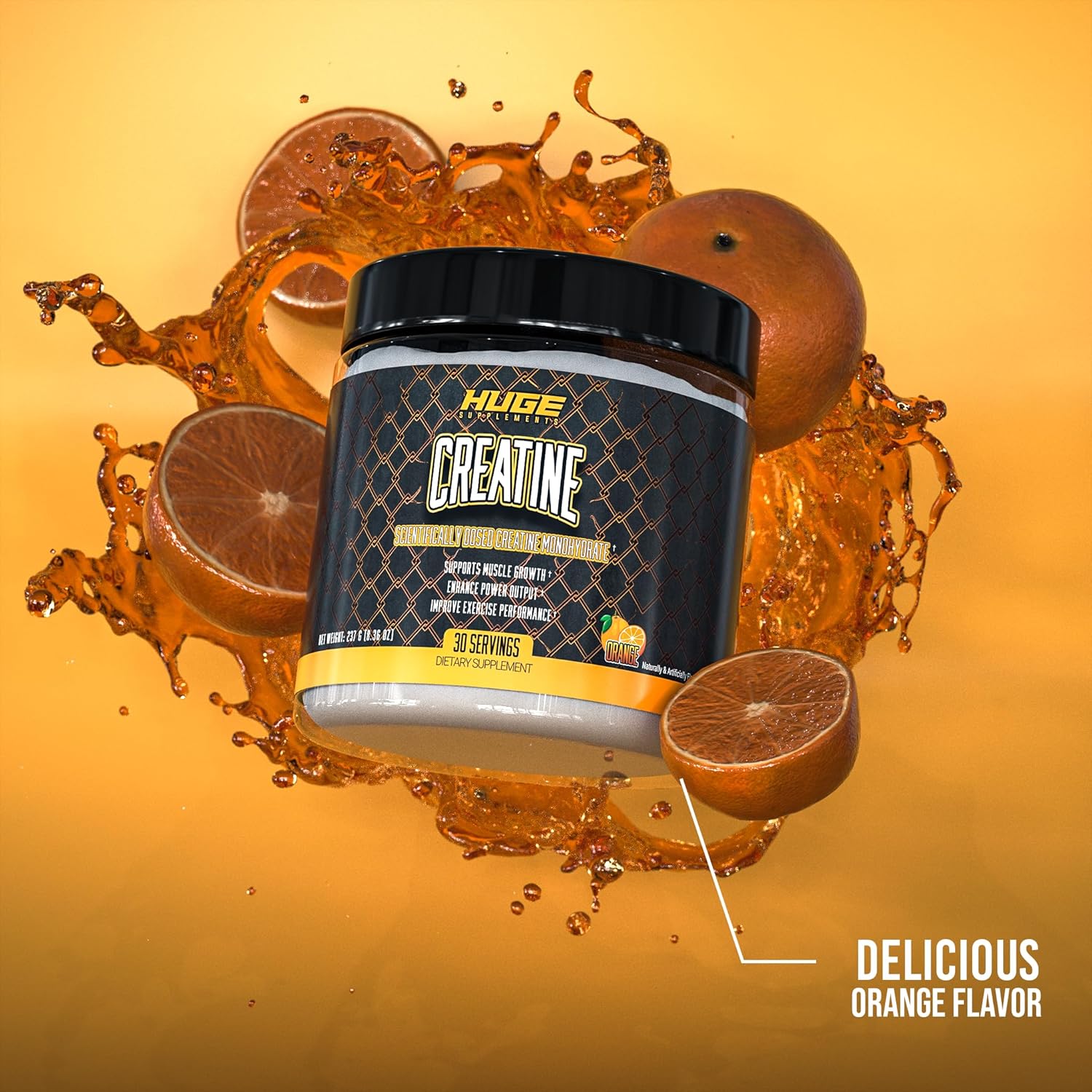 5000mg Creatine Monohydrate Powder for Performance Boost - Muscle Strength and Size, Orange Flavor - 30 Servings