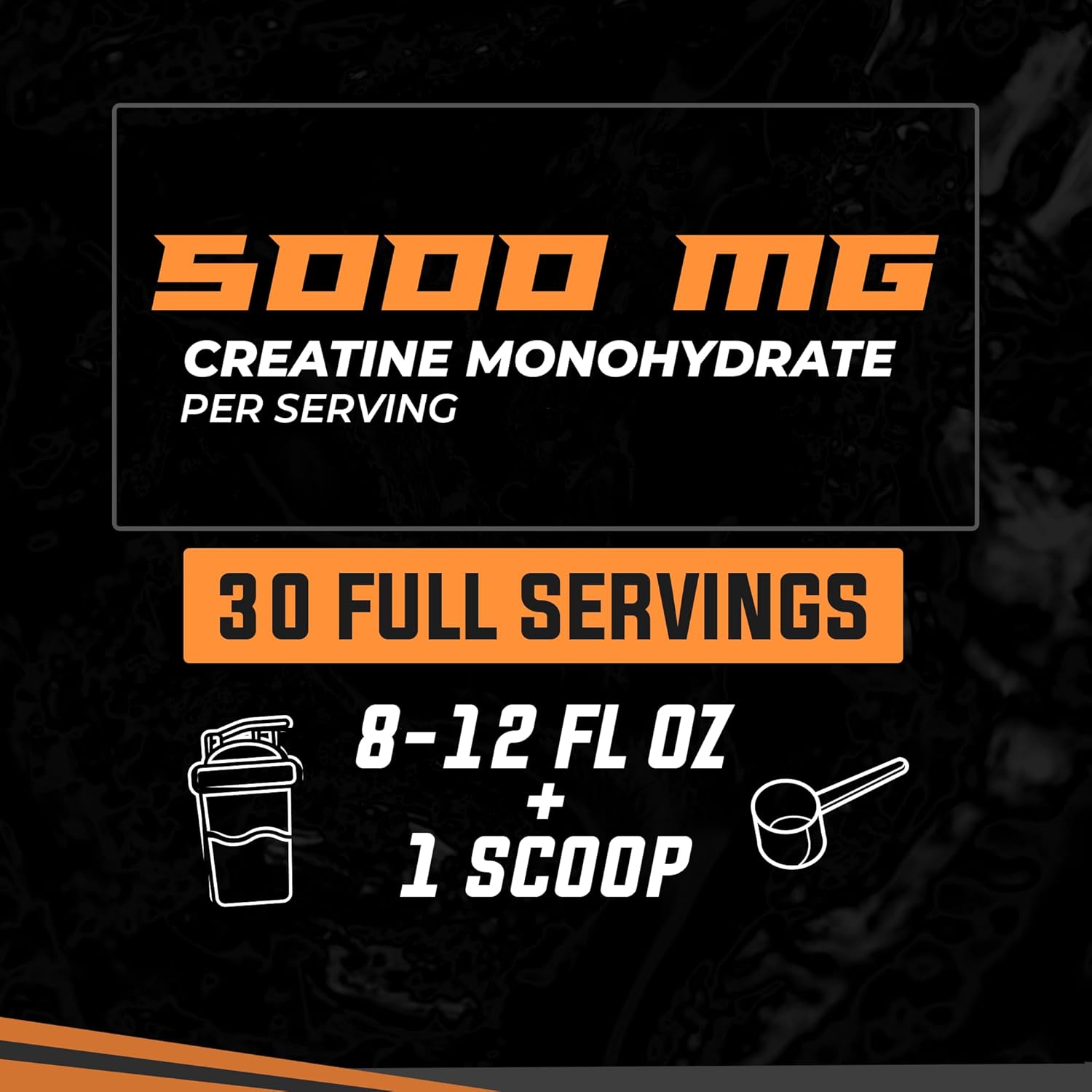 5000mg Creatine Monohydrate Powder for Performance Boost - Muscle Strength and Size, Orange Flavor - 30 Servings