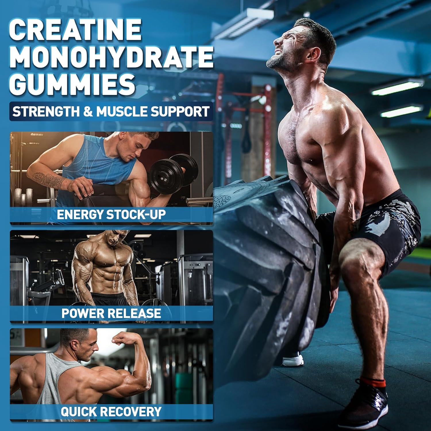 5000mg Hemomac Creatine Monohydrate Gummies for Muscle Strength & Energy - Vegan Workout Supplement for Men & Women - 3 Pack