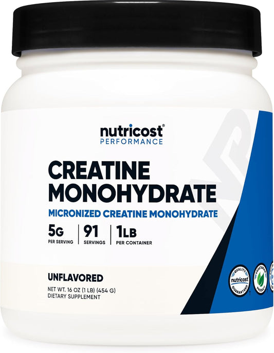 5000mg Micronized Creatine Monohydrate Powder - 1 LB (454 Grams) - Nutricost