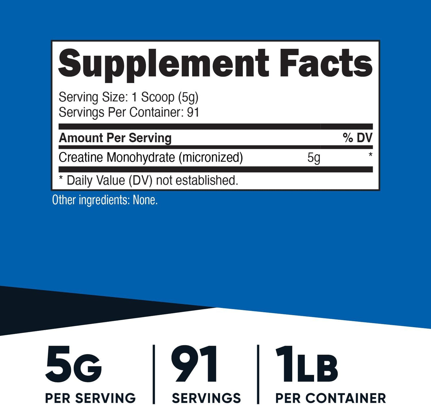 5000mg Micronized Creatine Monohydrate Powder - 1 LB (454 Grams) - Nutricost