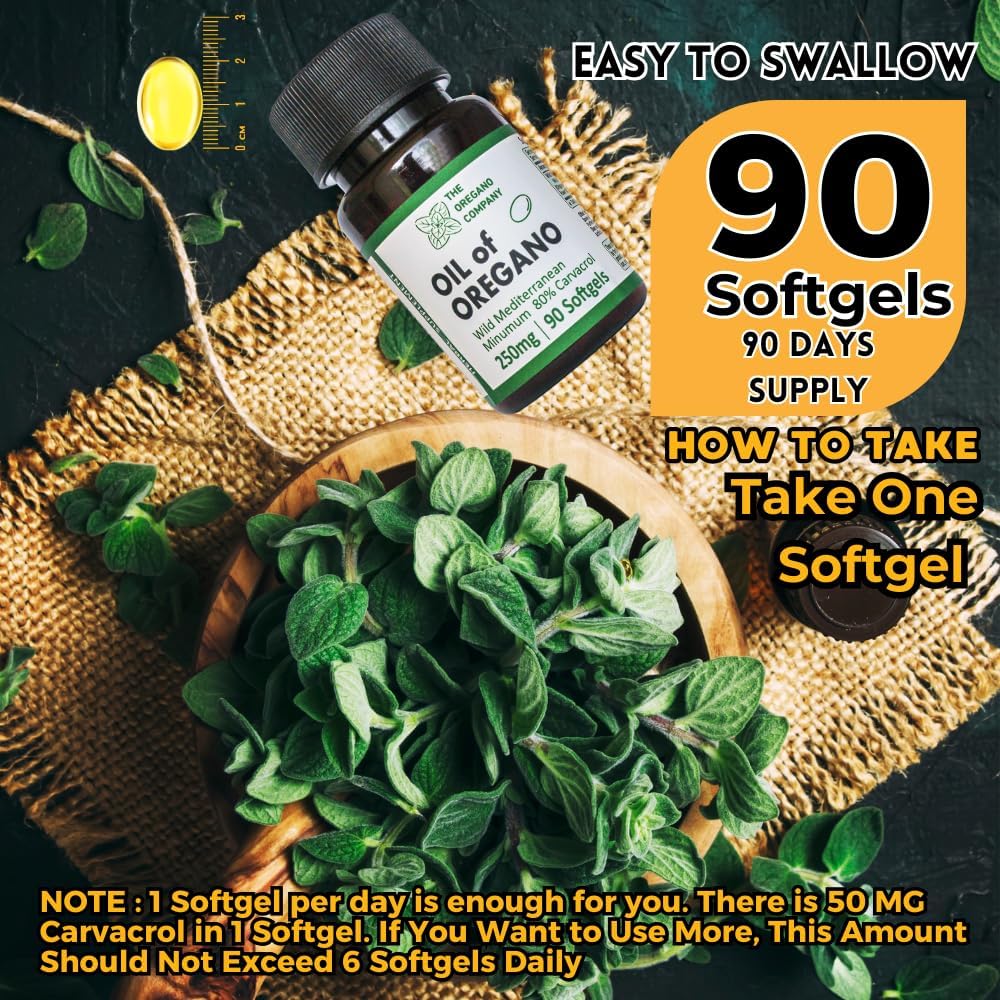 5000mg Oil of Oregano Softgels - 90 Capsules, Natural Carvacrol, Edible Food Grade, Potent Mediterranean Oregano Extract