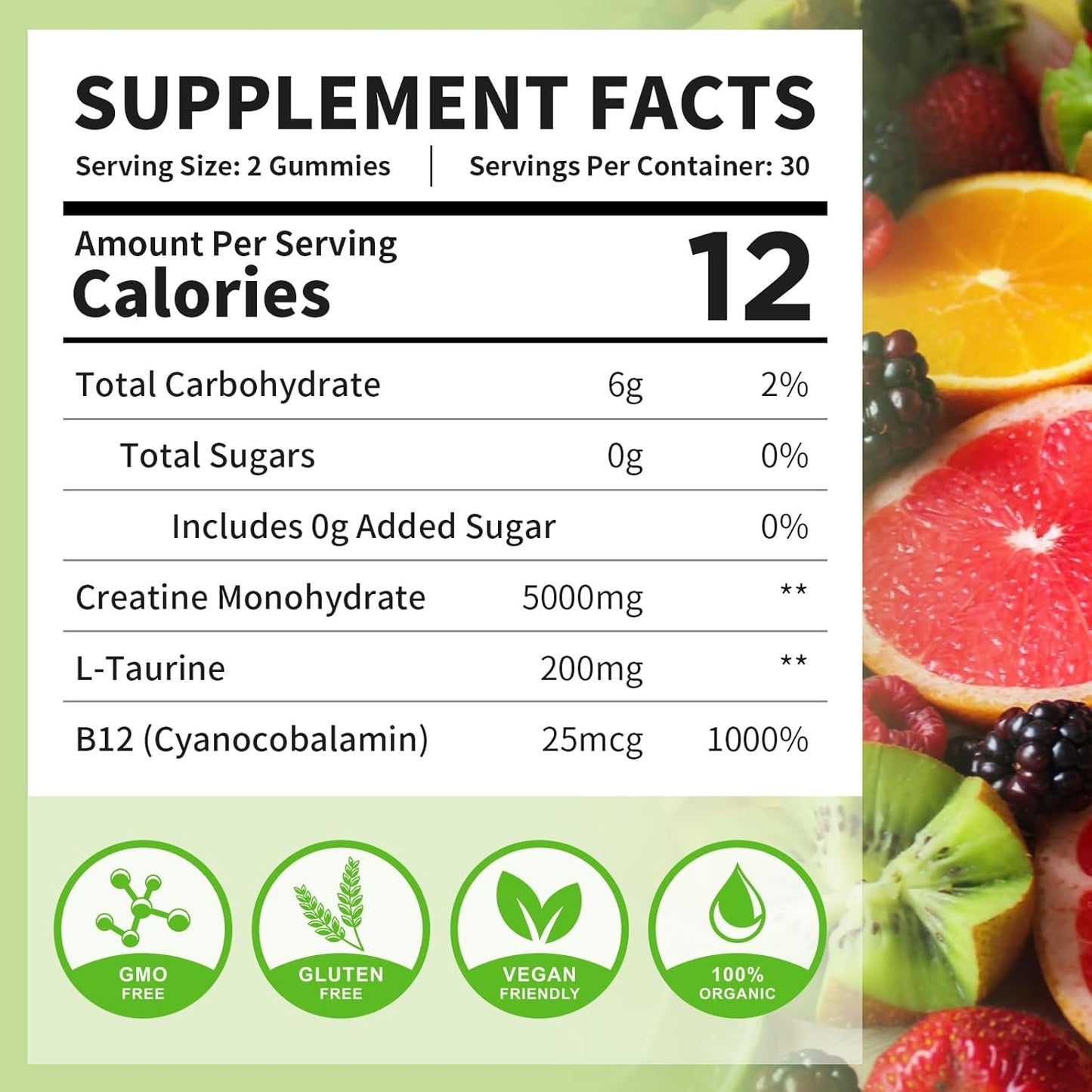 5000mg Vegan Creatine Monohydrate Gummies for Muscle Builder Strength - Mixed Flavor Pre Workout Supplement for Men Women - 60 Count