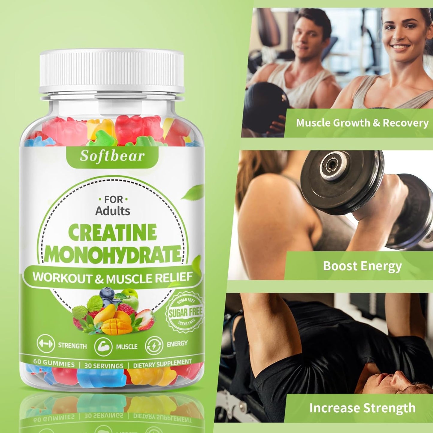 5000mg Vegan Creatine Monohydrate Gummies for Muscle Builder Strength - Mixed Flavor Pre Workout Supplement for Men Women - 60 Count