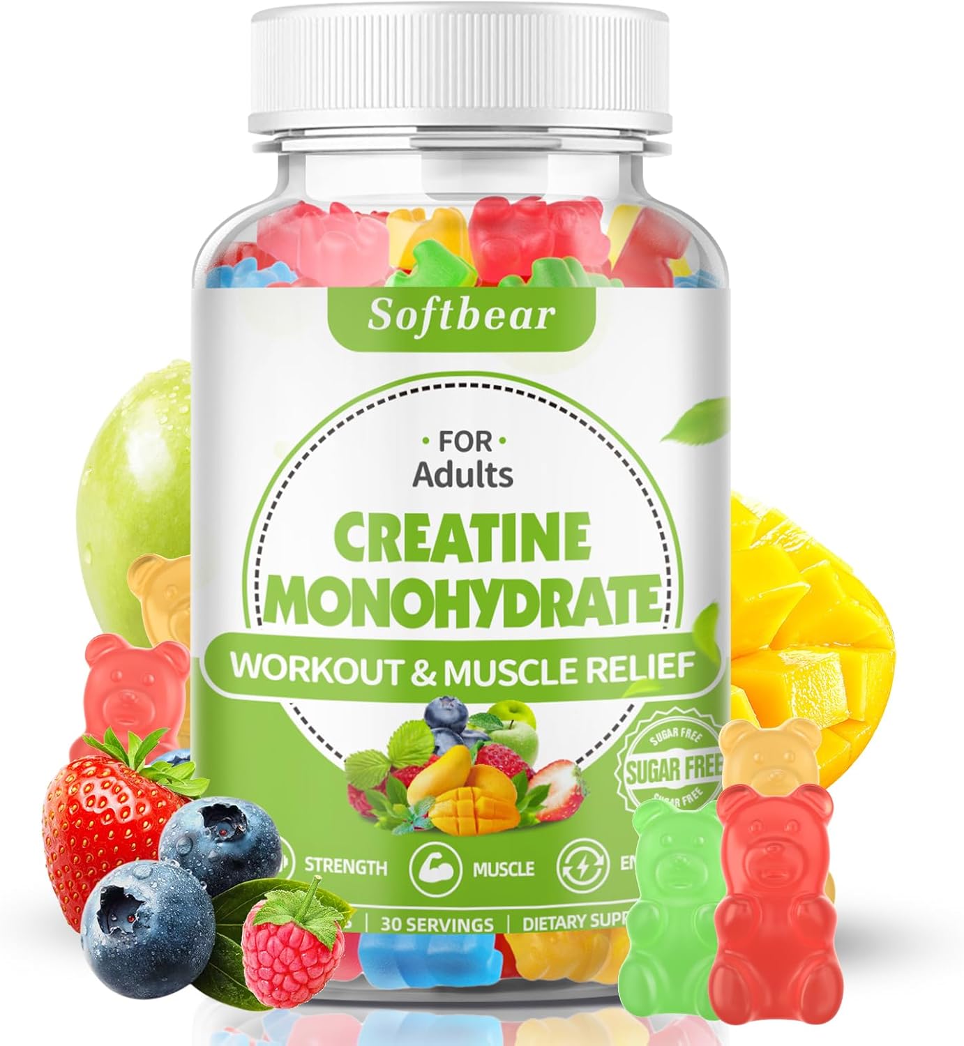 5000mg Vegan Creatine Monohydrate Gummies for Muscle Builder Strength - Mixed Flavor Pre Workout Supplement for Men Women - 60 Count
