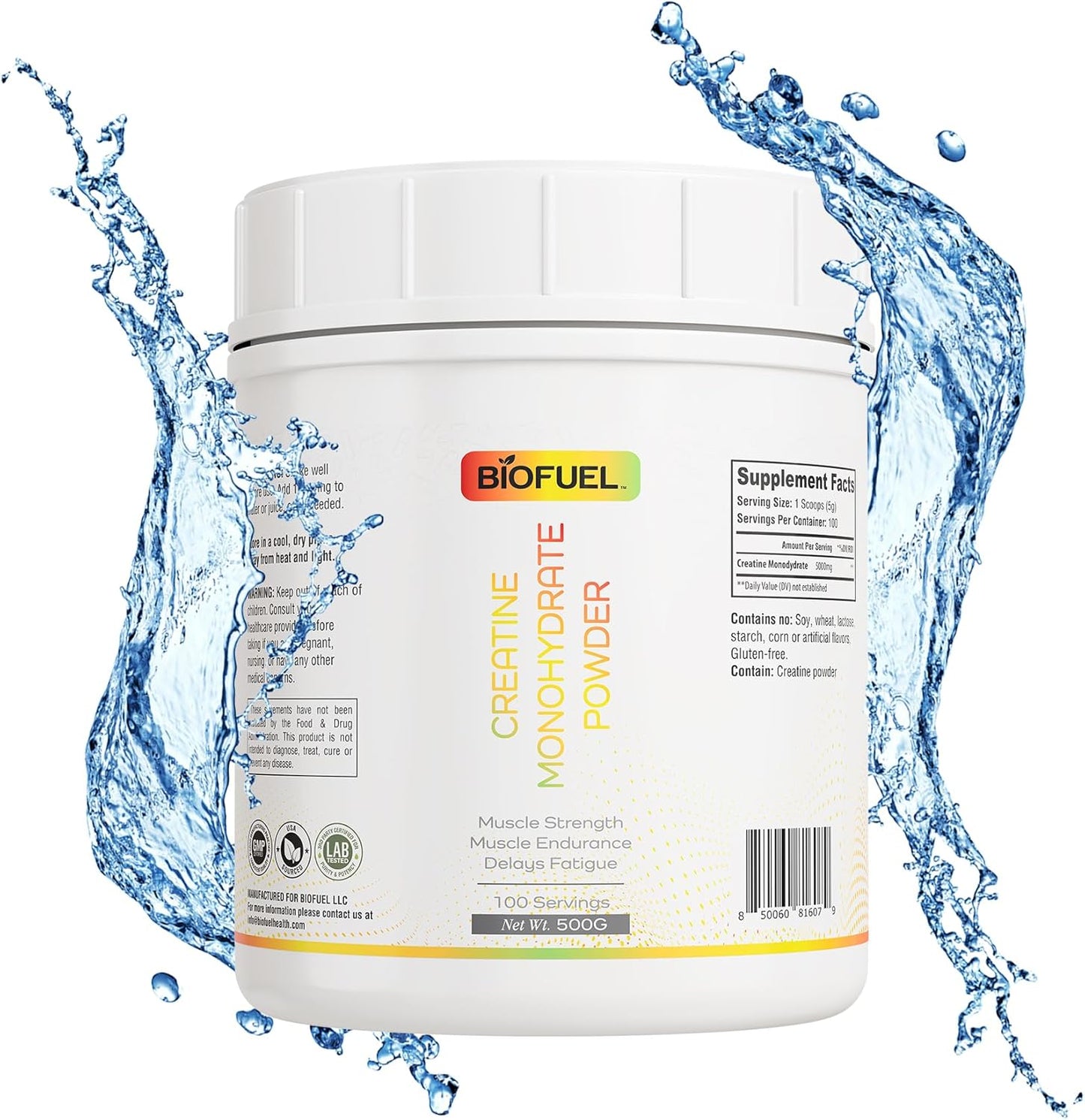 500g Biofuel Creatine Monohydrate Powder for Muscle Building, Strength, and Performance - 100 Servings