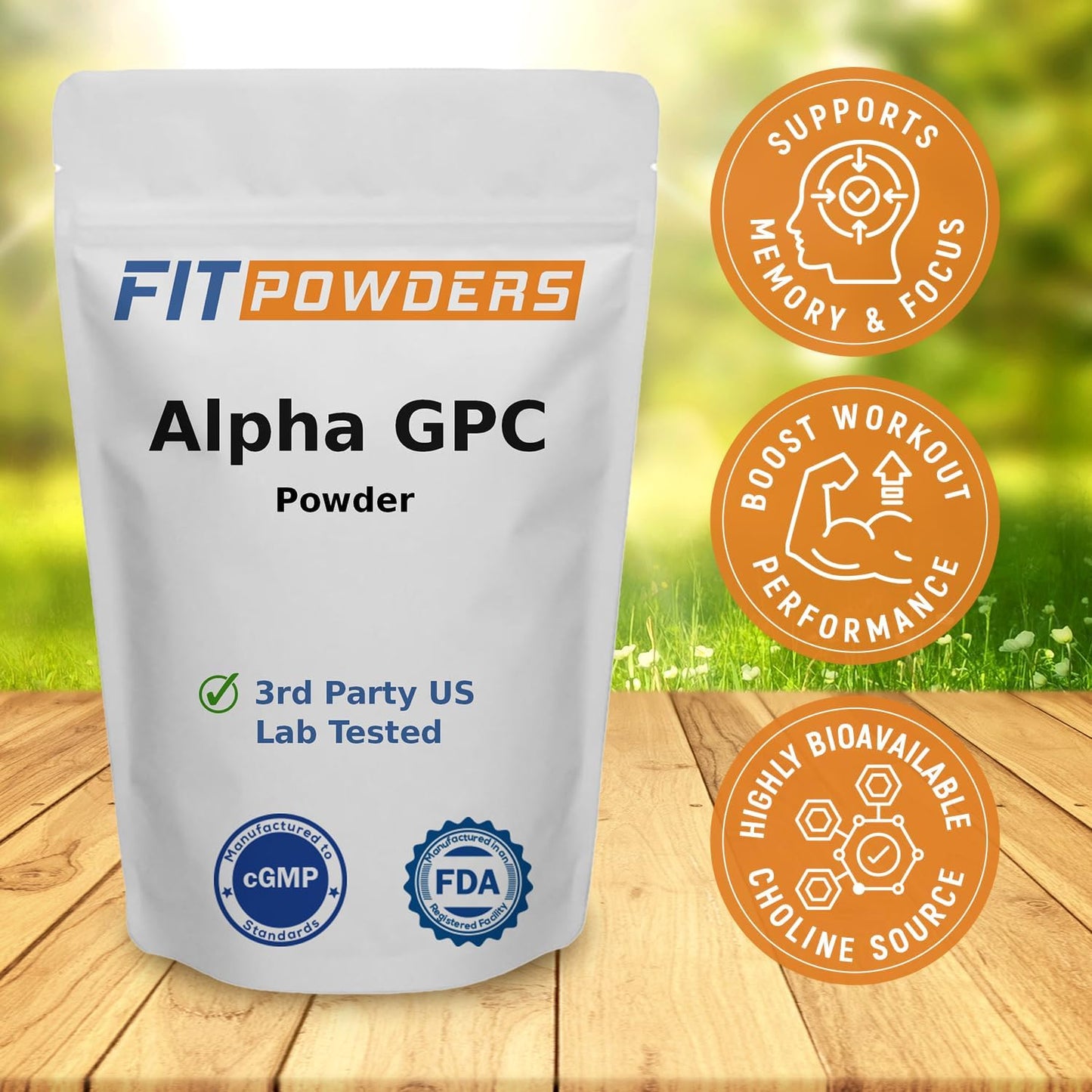 500g FitPowders Alpha-GPC Powder Supplement for Memory, Focus, and Pre-Workout - Vegan, Non-GMO, Third Party Tested, Includes Scoop