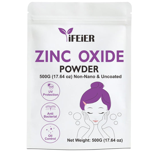 500g iFEiER Zinc Oxide Powder for Skin Protection | Non Nano Coated Cosmetics Grade | DIY Sunscreen Formula