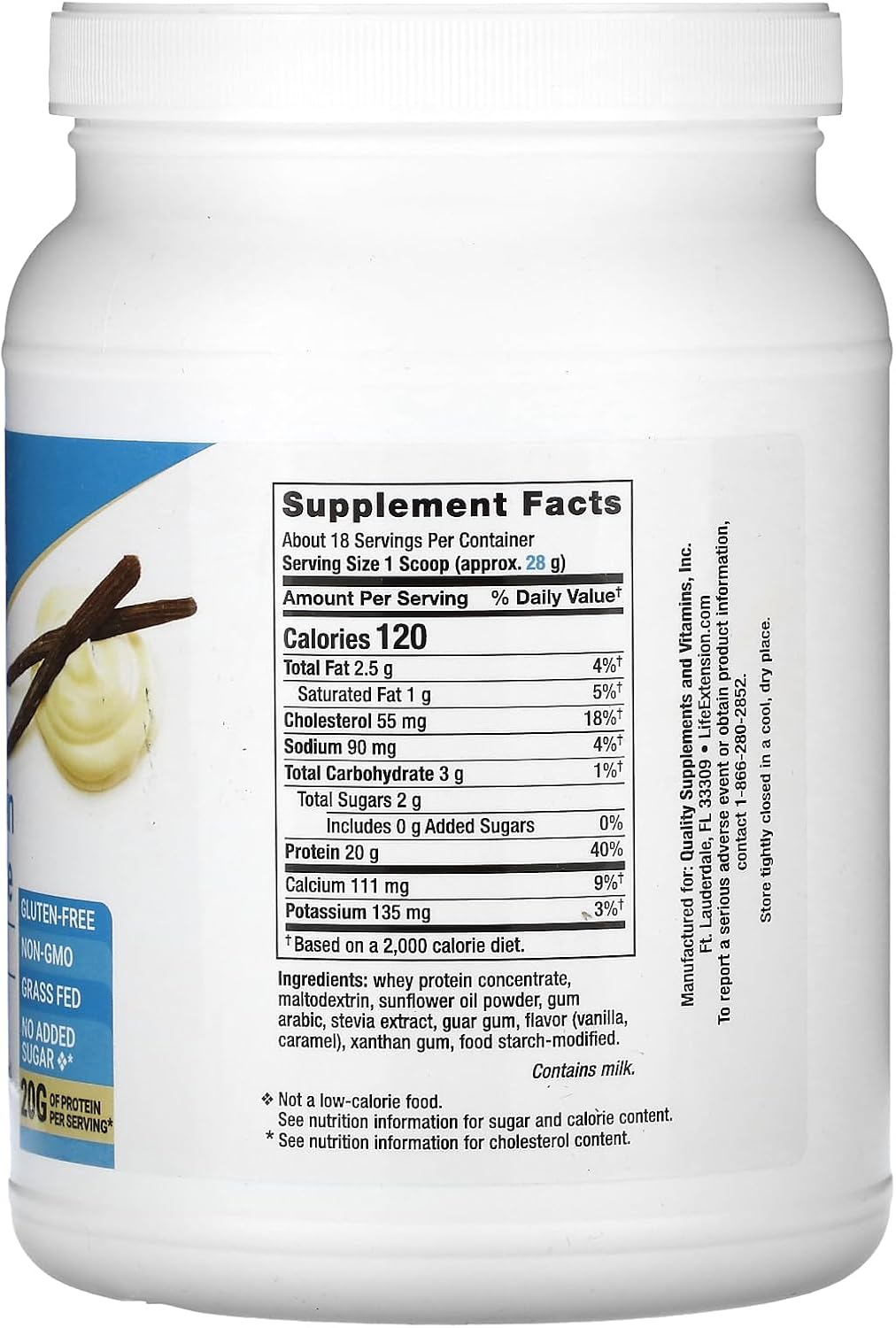 500g Life Extension Wellness Code Whey Protein Concentrate - Grass-Fed, Free-Range, Hormone-Free, Non-GMO, No Sugar Added - 20g Protein for Muscle Growth & Immune Health - Vanilla Flavor