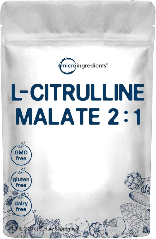 500g Micro Ingredients Pure L Citrulline Malate 2:1 Powder - Vegan Supplement for Muscle Performance, Endurance, Strength - Unflavored, Easy to Dissolve - No Fillers