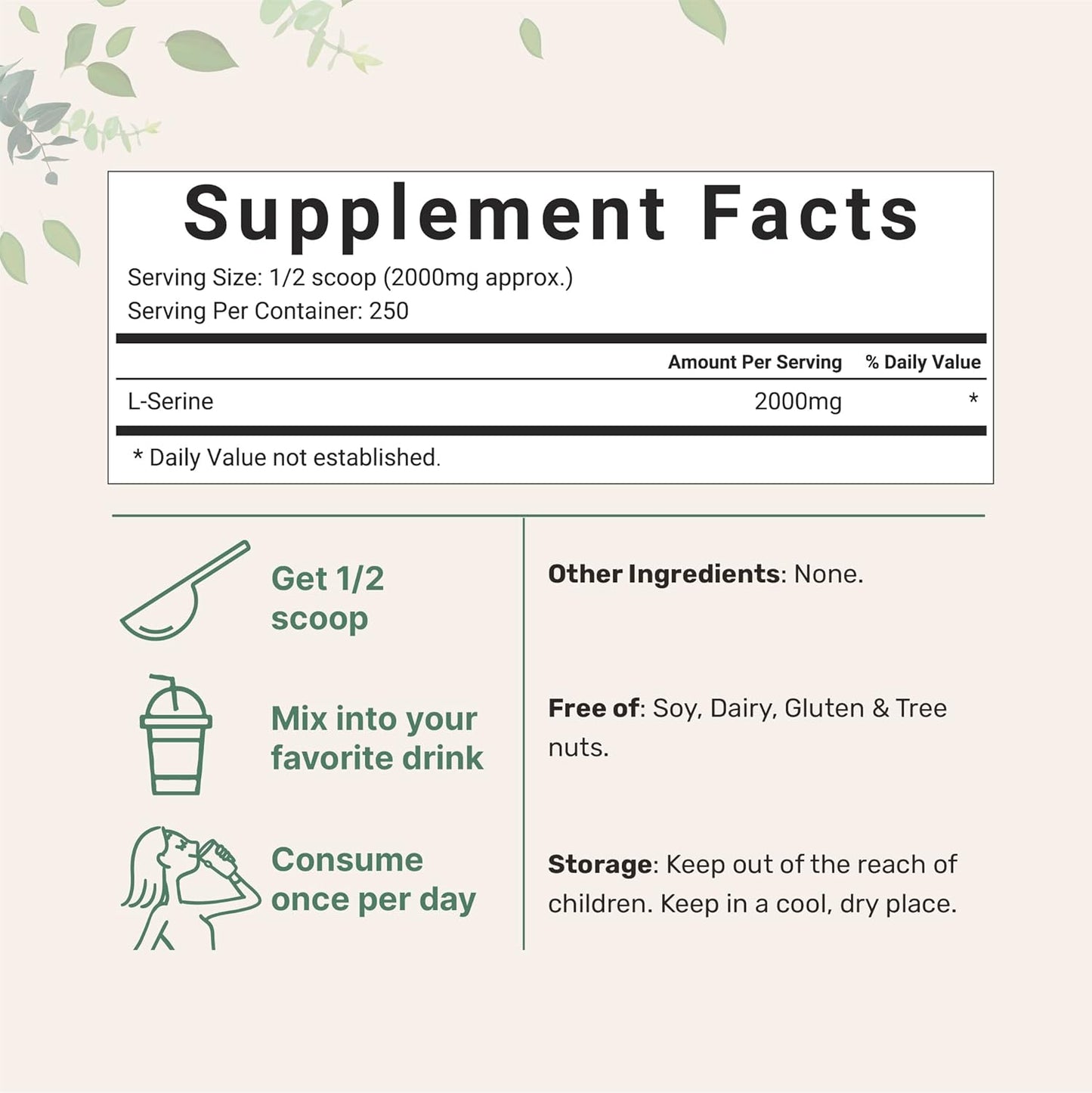500g Micro Ingredients Pure L-Serine Powder for Brain Health, Supports L-Cystine & L-Tryptophan Production, Water Soluble, Non-GMO, Gluten-Free