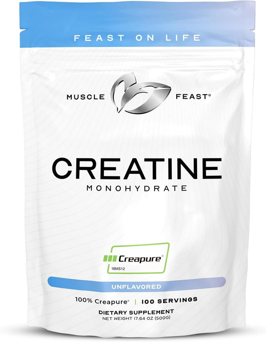 500g Muscle Feast Creapure Creatine Monohydrate Powder - Vegan Keto Friendly Gluten-Free Mass Gainer for Muscle Growth & Recovery