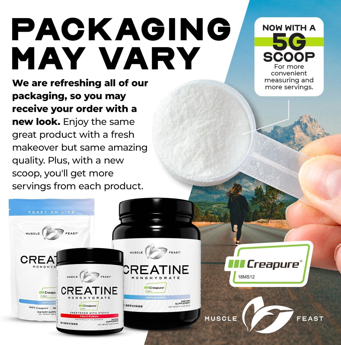 500g Muscle Feast Creapure Creatine Monohydrate Powder - Vegan Keto Friendly Gluten-Free Mass Gainer for Muscle Growth & Recovery