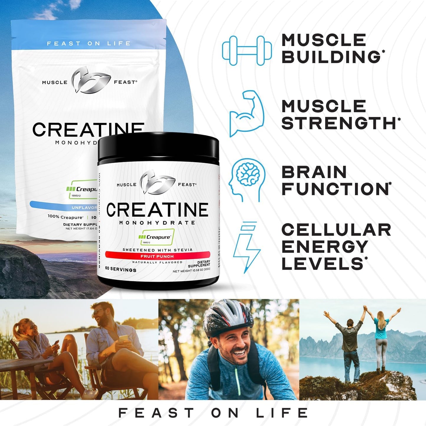 500g Muscle Feast Creapure Creatine Monohydrate Powder - Vegan Keto Friendly Gluten-Free Mass Gainer for Muscle Growth & Recovery