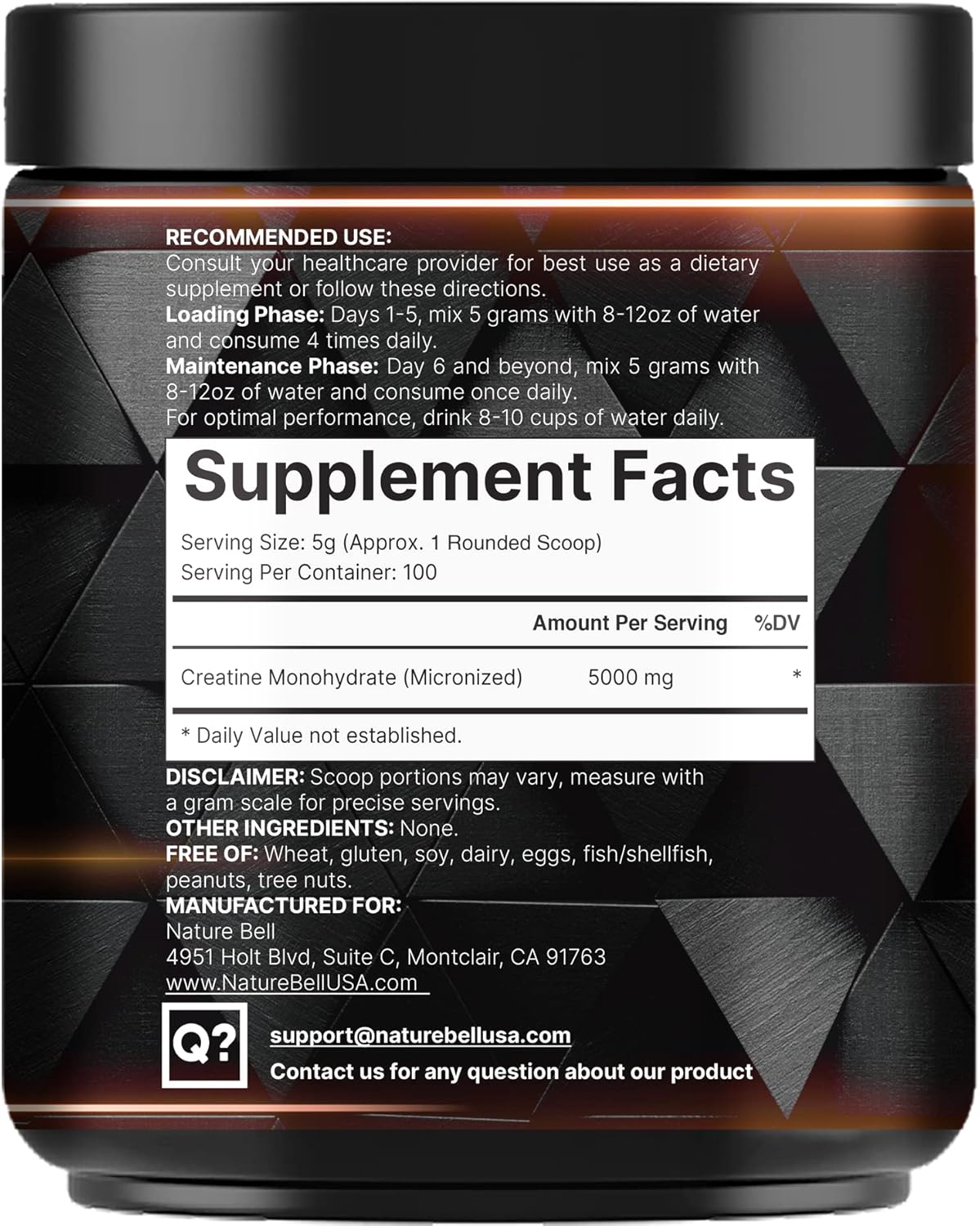 500g NatureBell Instant Creatine Monohydrate Powder - Unflavored Micronized Creatine for Pre Workout, Keto, Vegan - 5000mg Per Serving - Dissolves Easily - Filler Free - 100 Servings