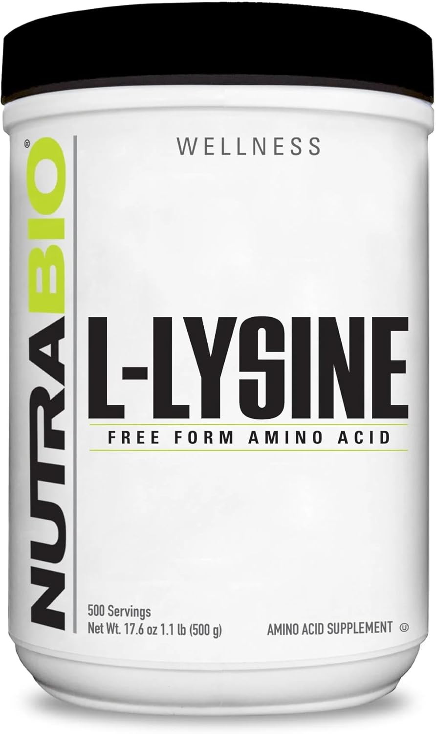 500g NutraBio L-Lysine Powder: Pure Grade Essential Amino Acid Supplement - Non-GMO, Gluten-Free, Vegan