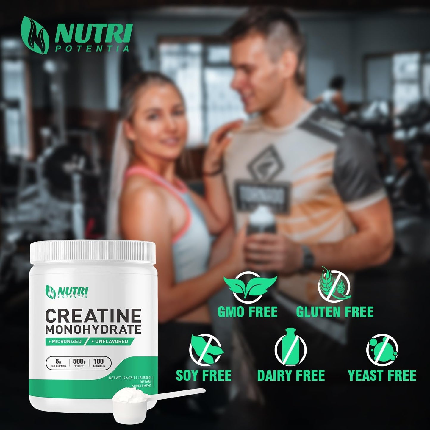 500g Nutri Potentia Pure Micronized Creatine Monohydrate Powder - Vegan Muscle Building Supplement for Men and Women, Unflavored - 100 Servings