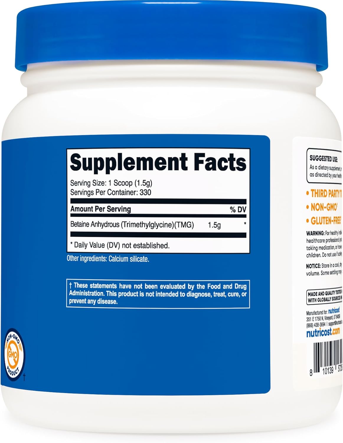 500g Nutricost Betaine Anhydrous Trimethylglycine (TMG) Powder - High Quality Supplement
