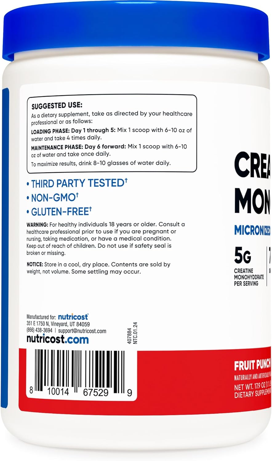 500g Nutricost Creatine Monohydrate Powder in Fruit Punch Flavor