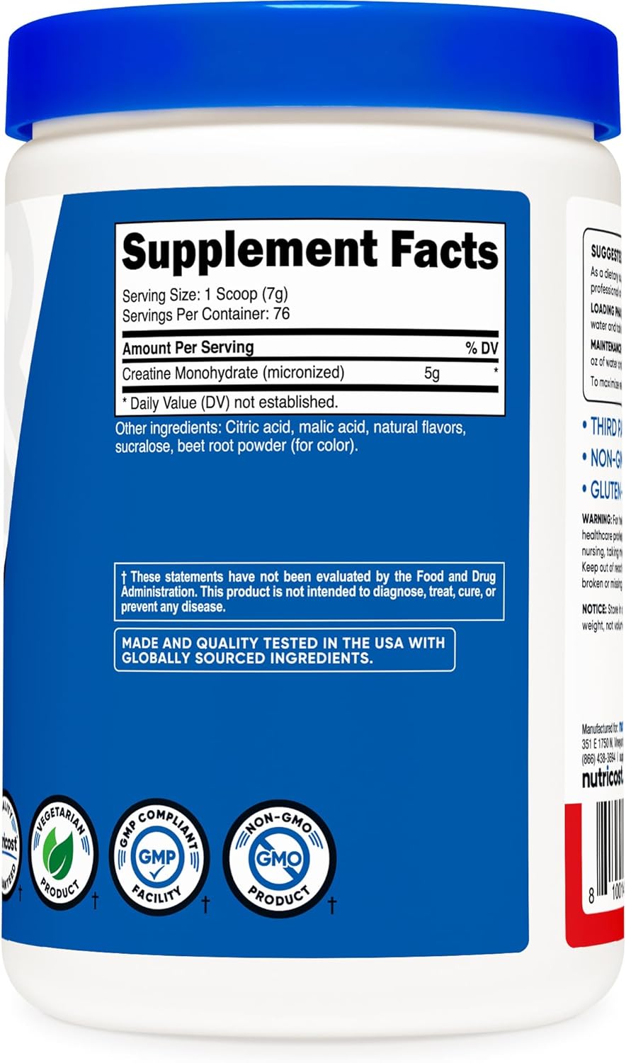 500g Nutricost Creatine Monohydrate Powder in Fruit Punch Flavor