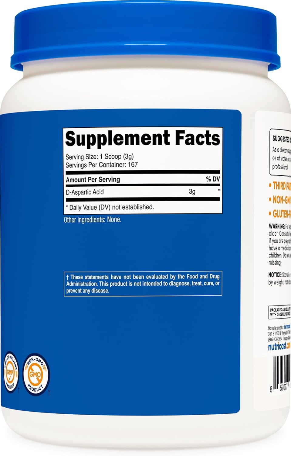 500G Nutricost D-Aspartic Acid (DAA) Powder - Premium DAA Supplement