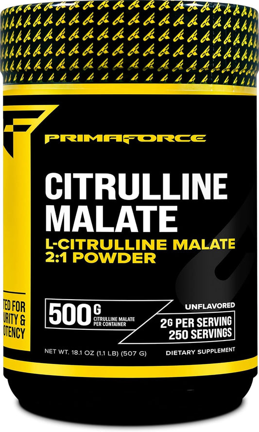 500g PrimaForce L-Citrulline Malate Powder: Unflavored Pre Workout Supplement for Energy, Recovery, Strength - Vegan, Non-GMO