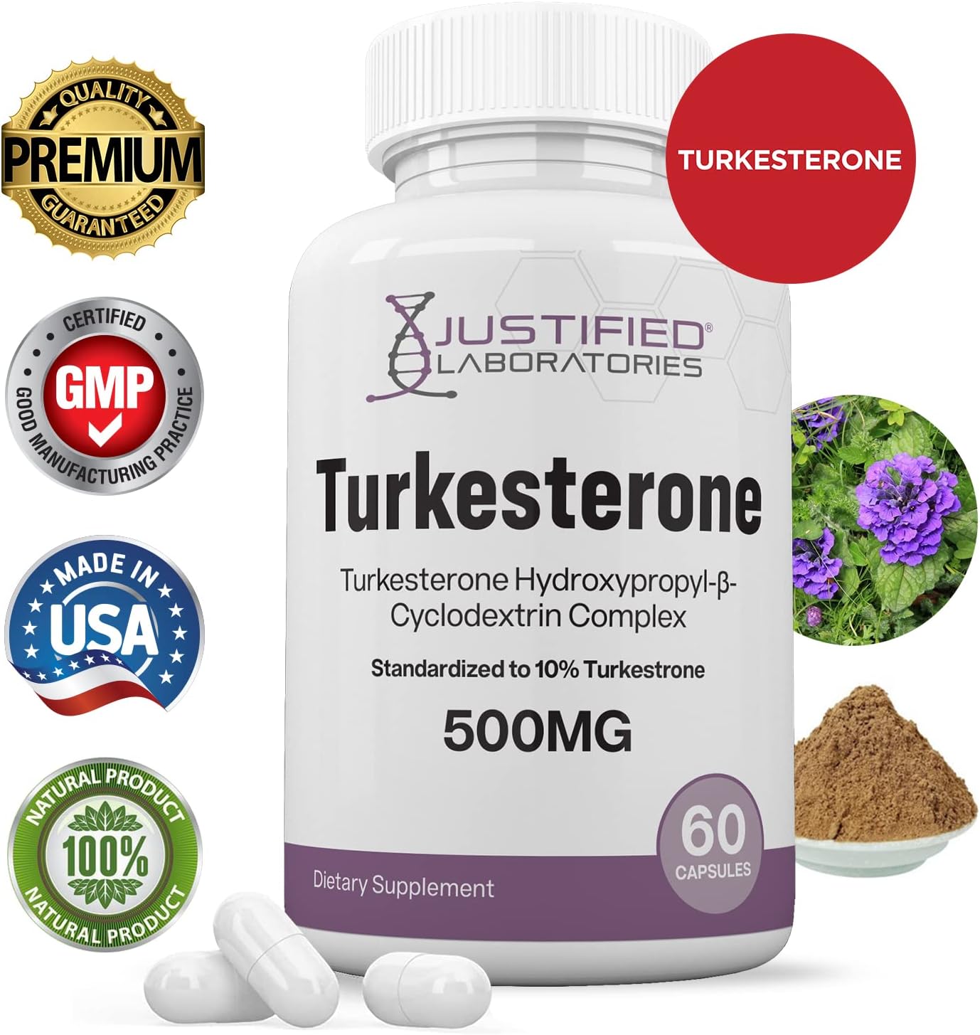 500mg 10% Standardized Turkesterone Capsules for Increased Stamina, Endurance, and Strength - 60 Count