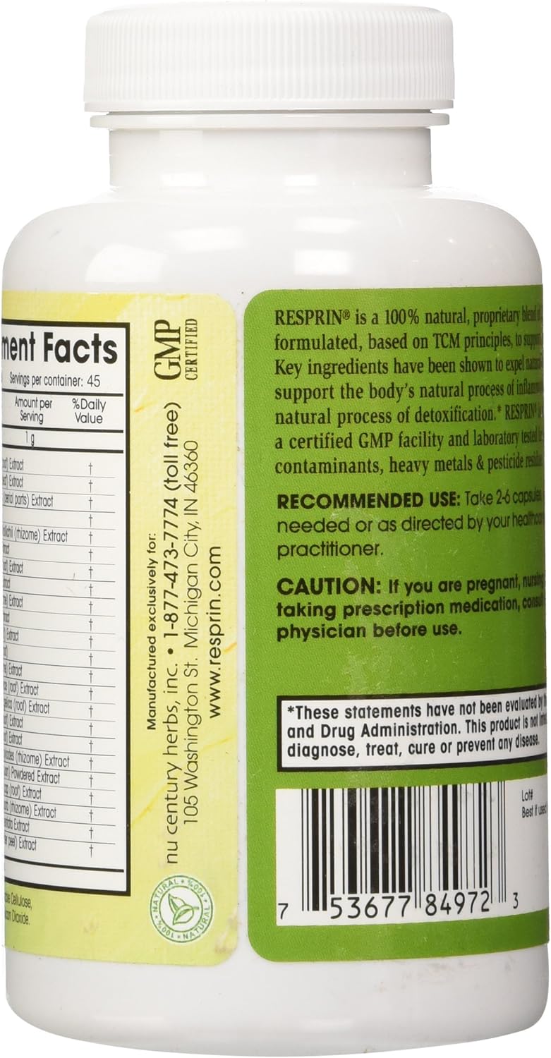 500mg 90 Vegan Capsules Resprin Respirin Herbal Blend for Enhanced Natural Breathing