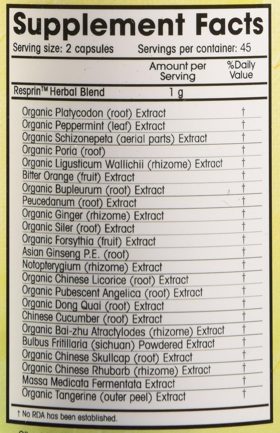 500mg 90 Vegan Capsules Resprin Respirin Herbal Blend for Enhanced Natural Breathing