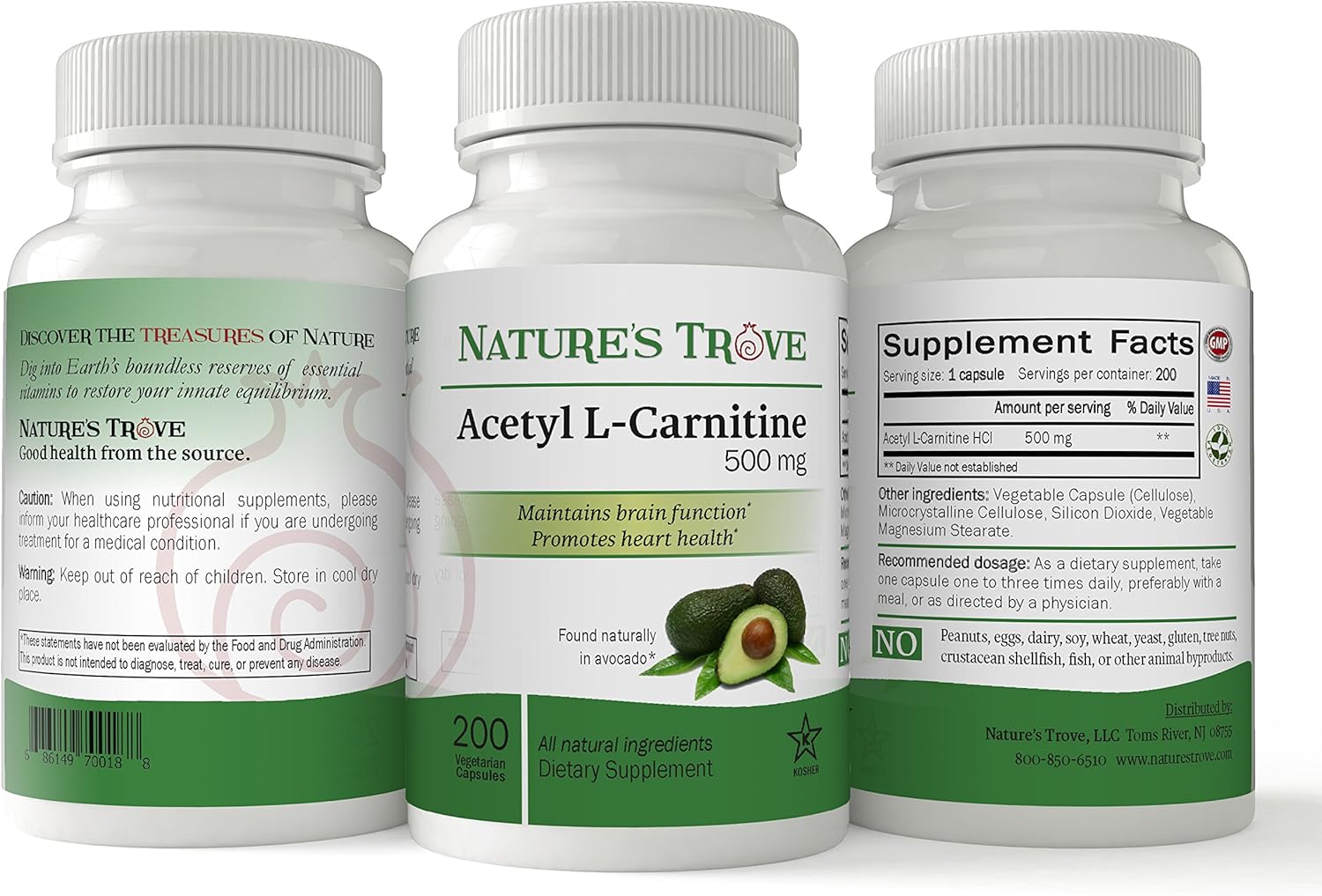 500mg Acetyl L-Carnitine (ALCAR) by Nature's Trove - 200 Vegetarian Capsules