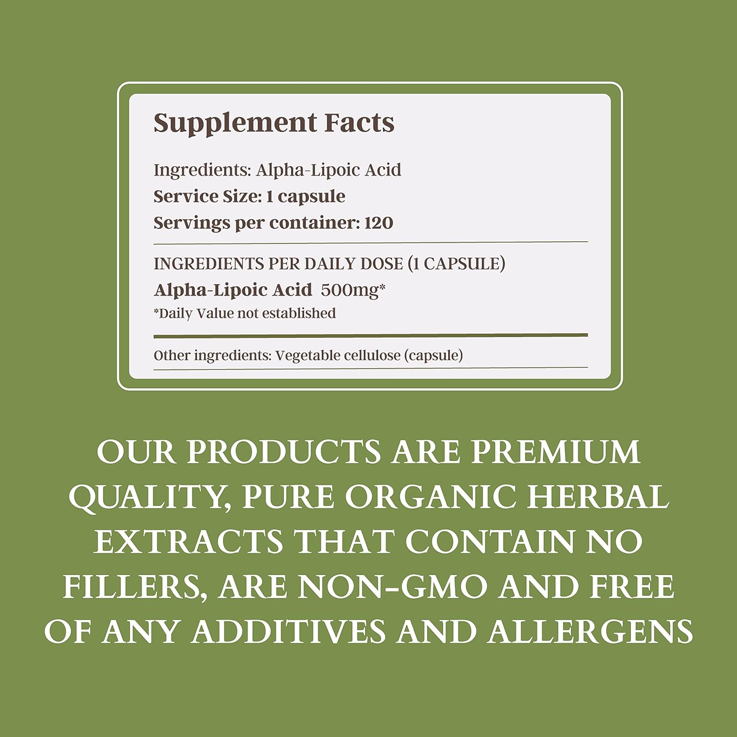 500mg Alpha-Lipoic Acid Supplement - Non-GMO - 120 Servings for 4 Months - Boost Energy and Support Mitochondria