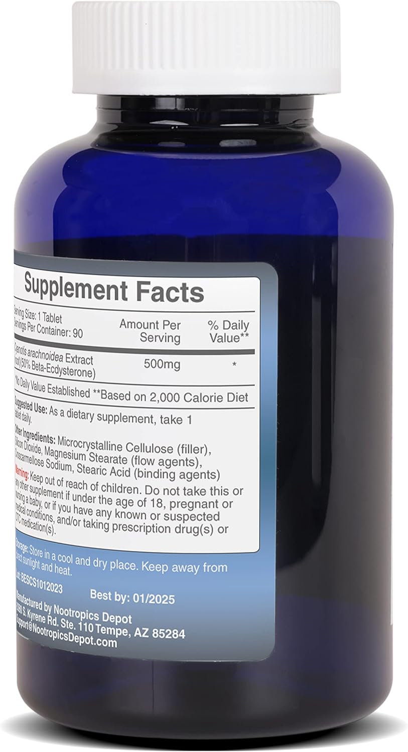500mg Beta Ecdysterone/20-Hydroxyecdysone Tablets | Cyanotis Arachnoidea Extract | Phytoecdysteroid | 90 Count