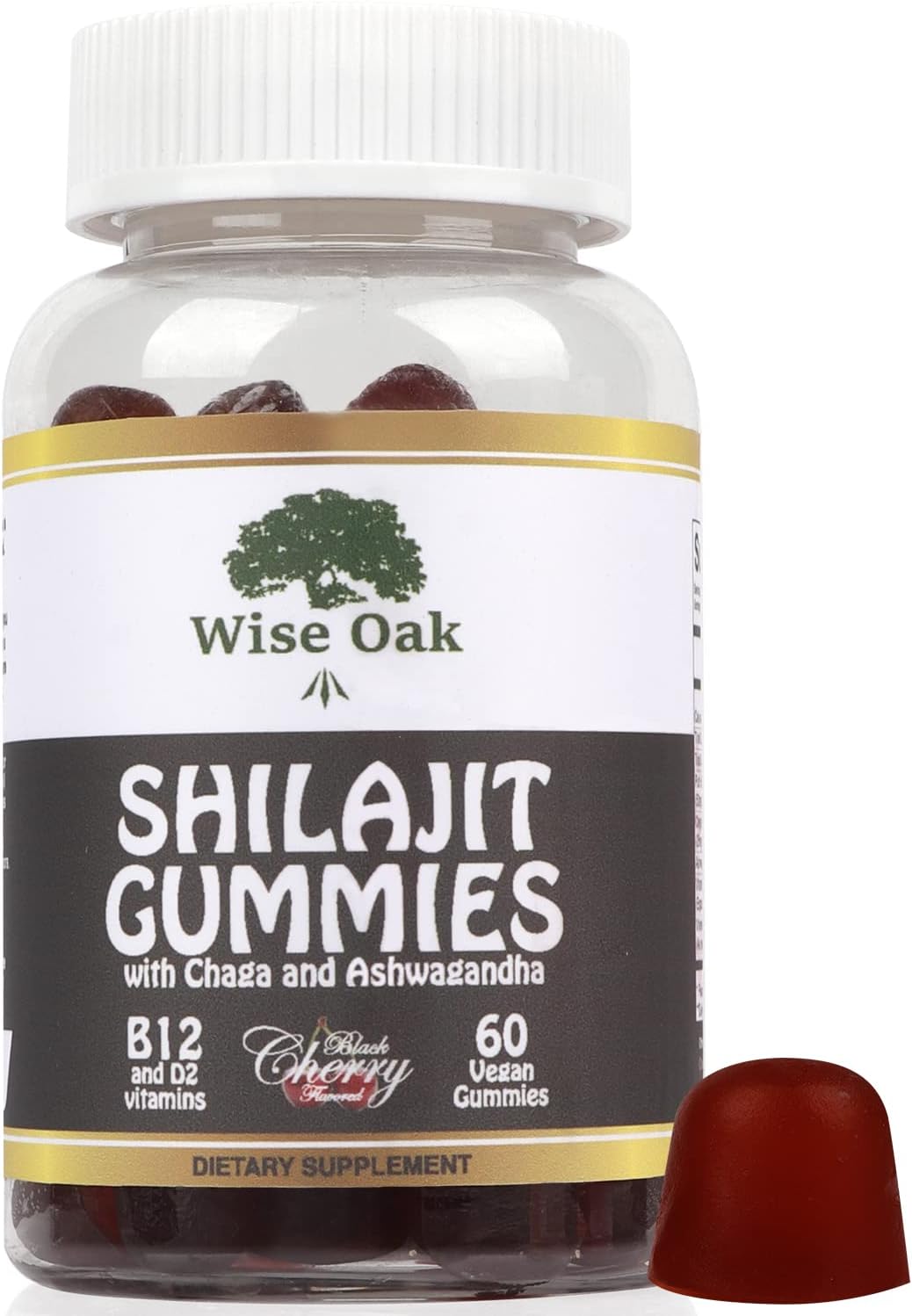 500mg Black Cherry Flavored Shilajit Gummies with Chaga, Ashwagandha, B12, D2 Vitamins - Vegan Ayurvedic Supplement with Humic Fulvic Acid & Trace Minerals from Himalaya