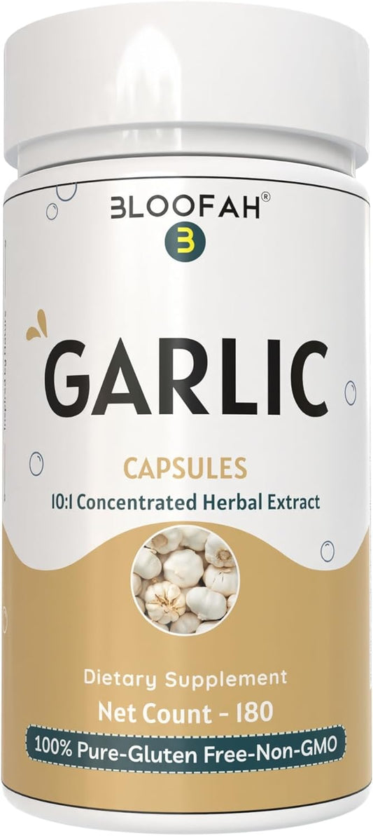 500mg Bloofah Garlic Capsules | Concentrated 10:1 Extract Supplement | Non-GMO, Gluten-Free | Easy-to-Swallow Pills | 180 Count Pack