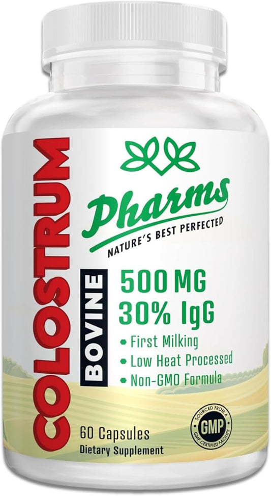 500mg Bovine Colostrum Capsules - 30% IgG, First Milking, Low Heat Processed, Non-GMO - 60 Count