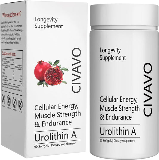 500mg Civavo Urolithin A Softgels for Muscle Strength & Endurance - 90 Count Pack - Boosts Mitochondrial Health & Energy - Clinically Proven Formula