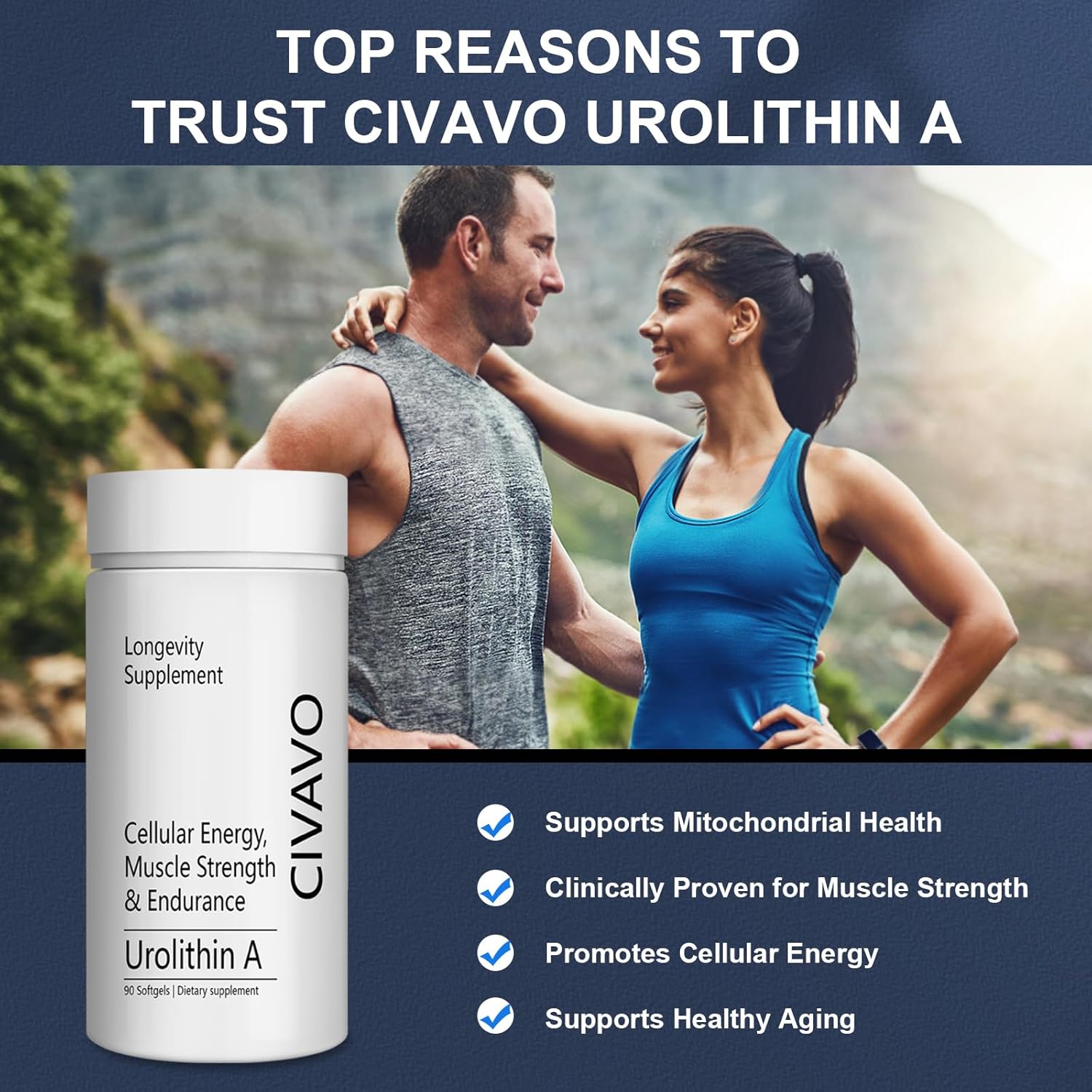 500mg Civavo Urolithin A Softgels for Muscle Strength & Endurance - 90 Count Pack - Boosts Mitochondrial Health & Energy - Clinically Proven Formula