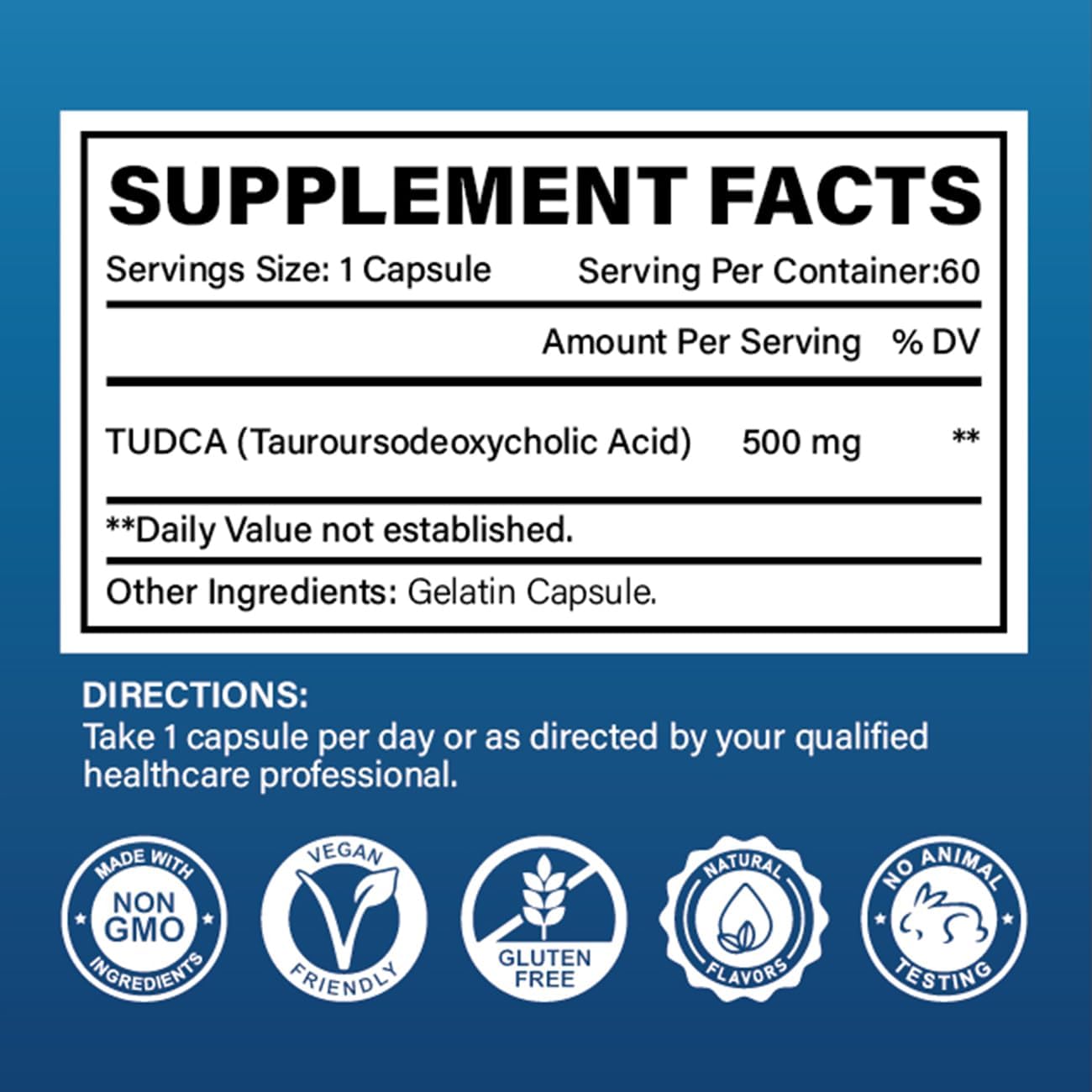 500mg Cofure TUDCA Supplement for Liver & Gallbladder Support - Pure Bile Salts, Bitter Taste, Gluten Free, Non GMO - 60 Capsules