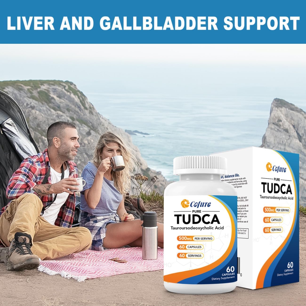 500mg Cofure TUDCA Supplement for Liver & Gallbladder Support - Pure Bile Salts, Bitter Taste, Gluten Free, Non GMO - 60 Capsules