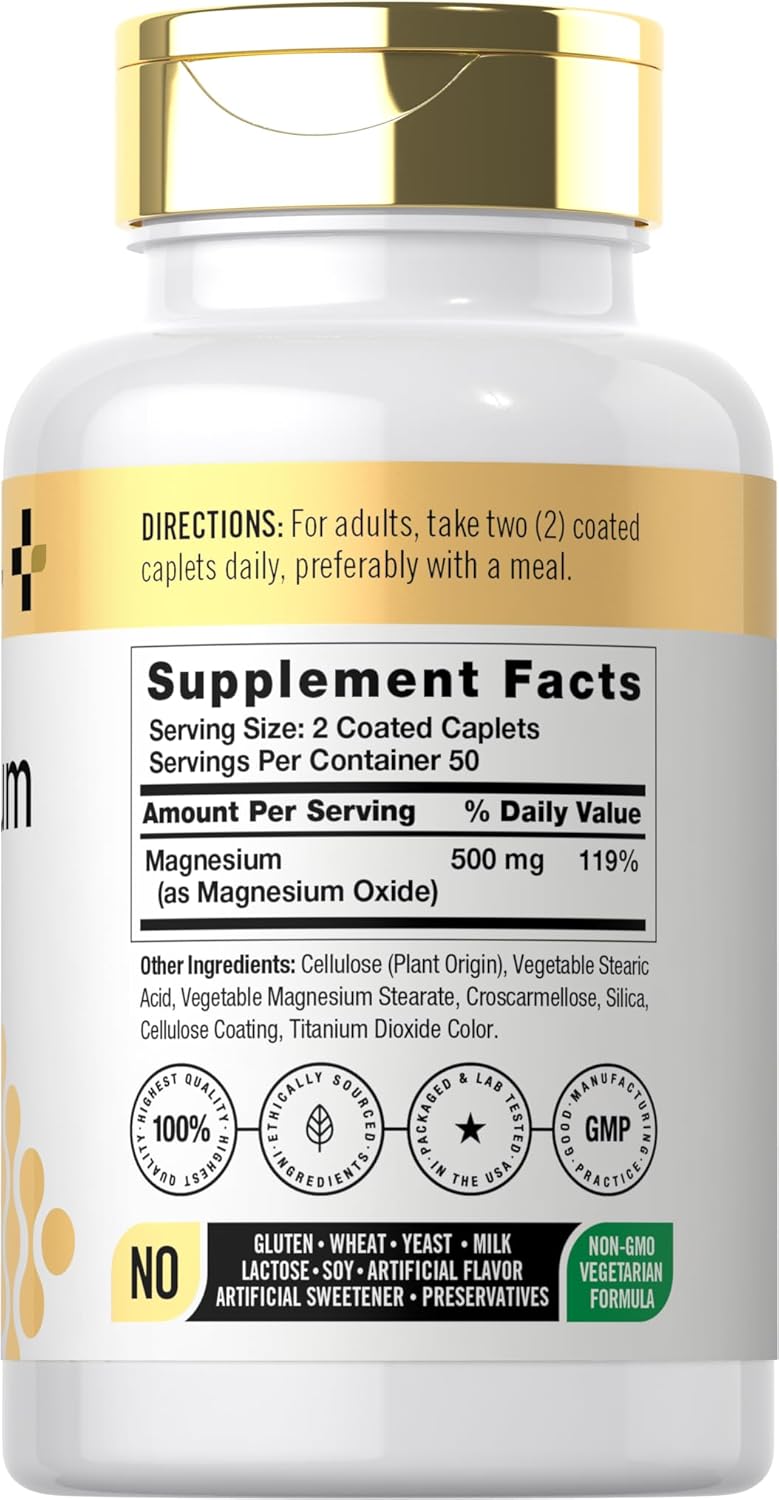 500mg Doctor's Way Magnesium Supplement Caplets | 100 Coated Capsules | Magnesium Oxide | Vegetarian & Non-GMO | Gluten-Free