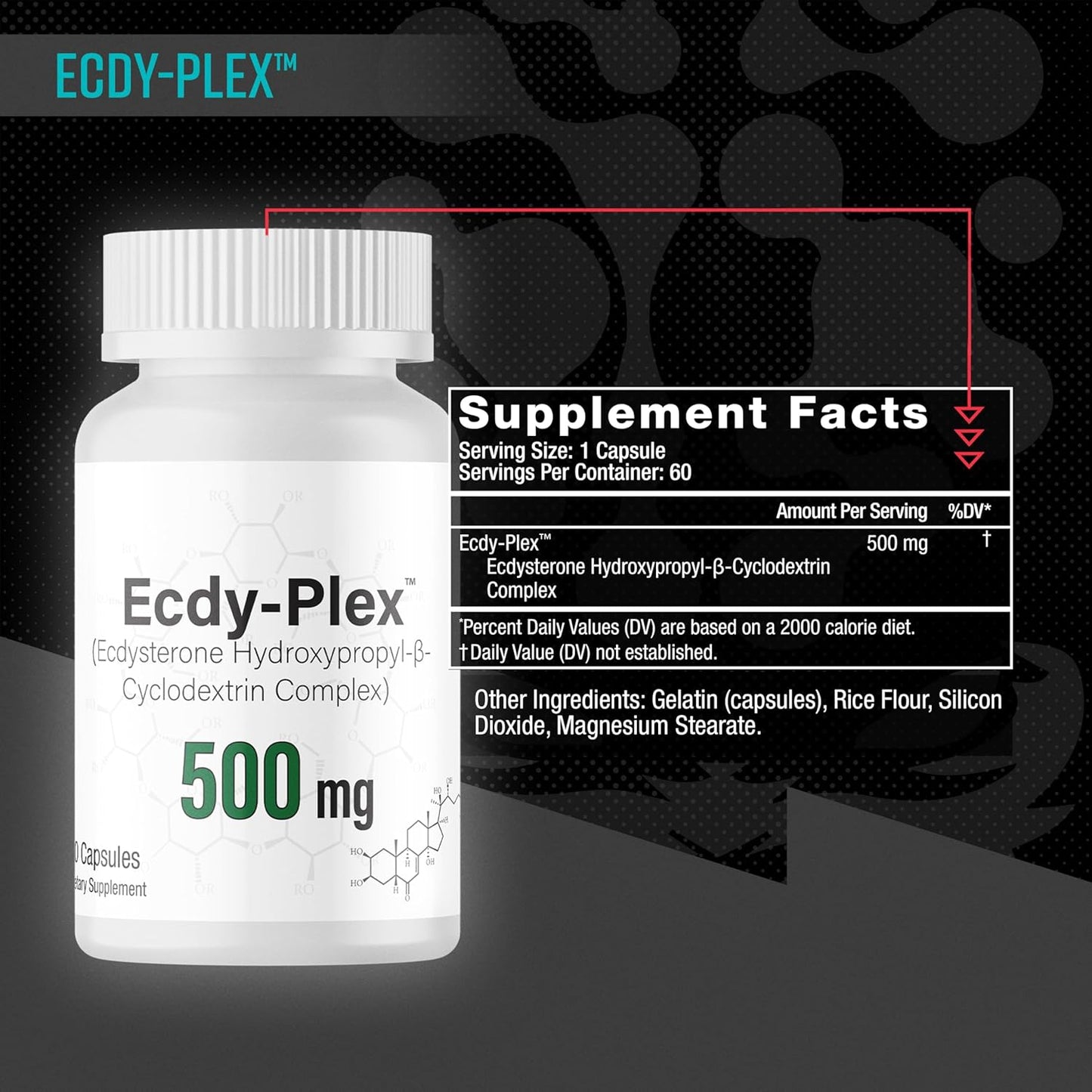 500mg Ecdysterone Capsules with Hydroxypropyl-β-Cyclodextrin for Better Absorption - 60 Count