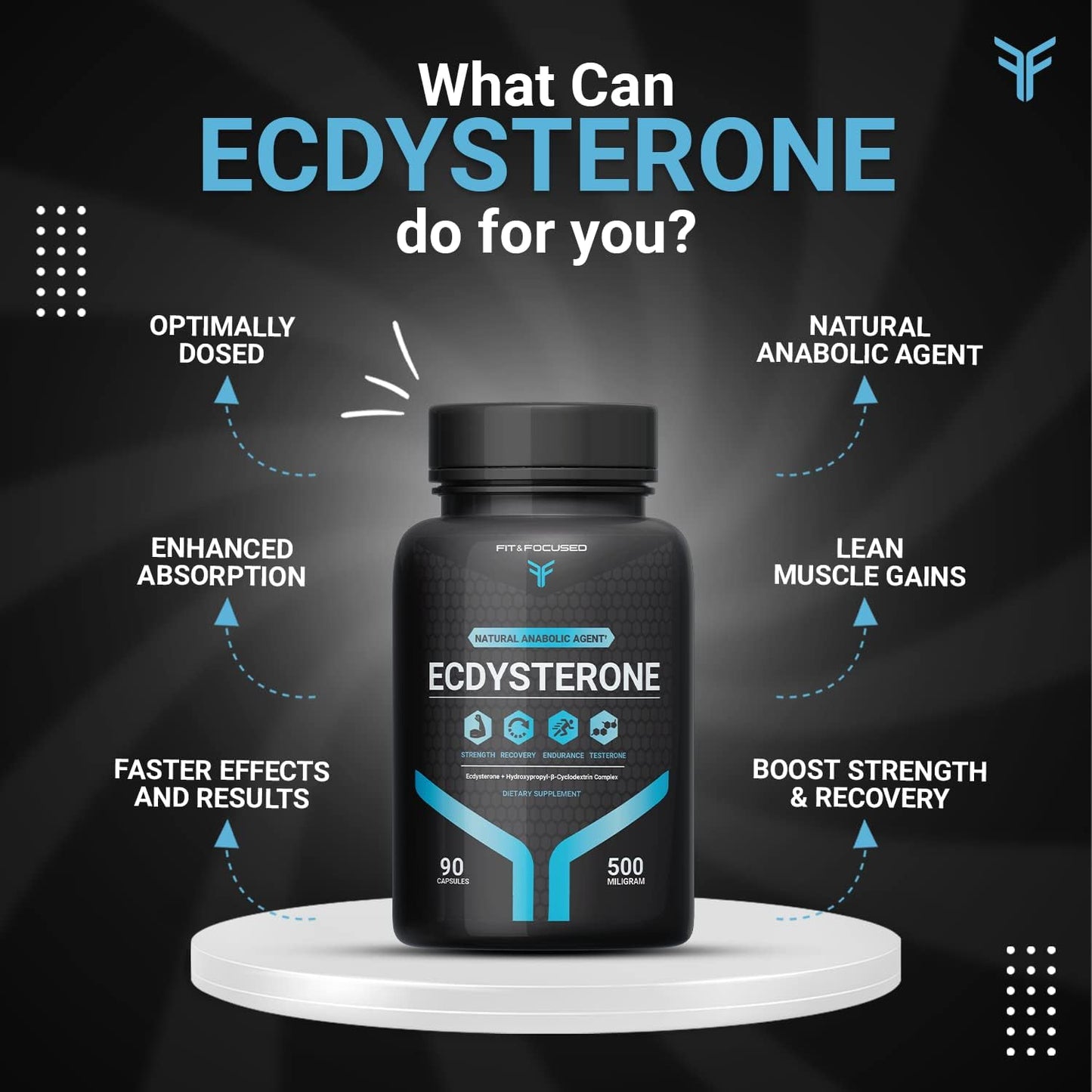 500mg Ecdysterone Supplement for Lean Muscle Growth & Strength, 90 Capsules, Natural Anabolic Agent with Hydroxypropyl βeta Cyclodextrin, 95% Pure & 3rd Party Tested