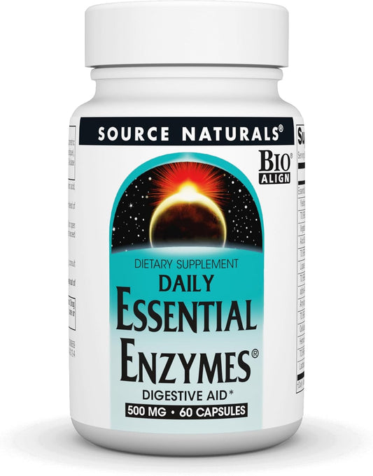 500mg Essential Enzymes Supplement for Digestion, Gas, Constipation & Bloating Relief - Supports Immune System - 60 Capsules