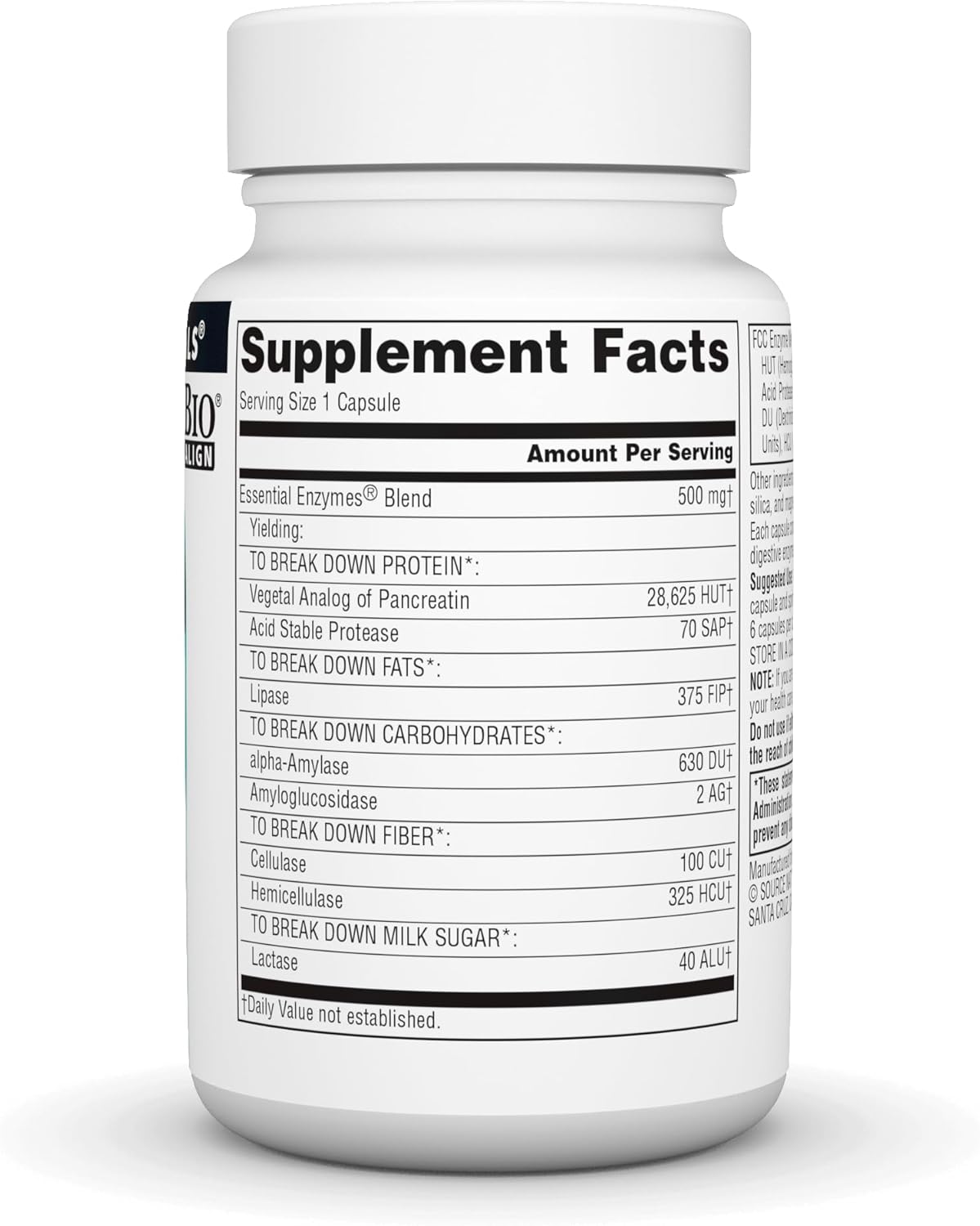 500mg Essential Enzymes Supplement for Digestion, Gas, Constipation & Bloating Relief - Supports Immune System - 60 Capsules