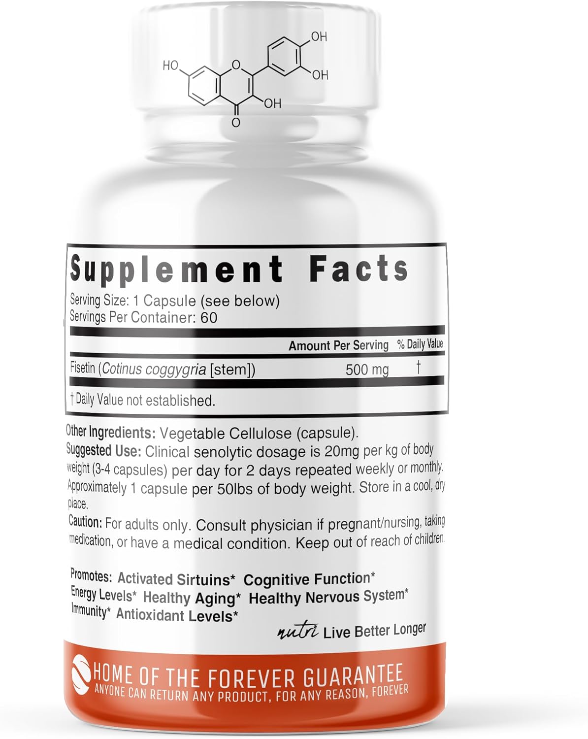 500mg Fisetin Supplements - Powerful Senolytic Activator, Antioxidant & Brain Support - Natural Polyphenols - 60 Count
